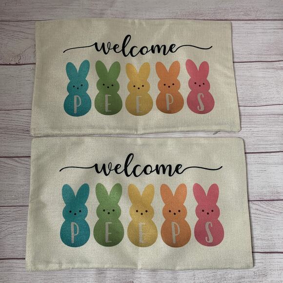 Easter Bunny Peeps Pillowcase Set of 2 Pillow Covers Rabbit Peeps Welcome 20x12 - Picture 6 of 14
